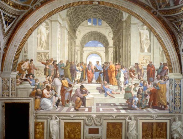 La escuela de Atenas de Rafael Sancio en los Museos Vaticanos